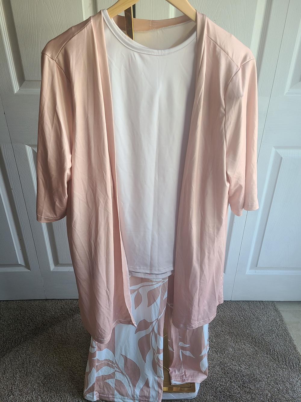 Light Pink Lounge Cardigan & Tank & Pants Pajama Set